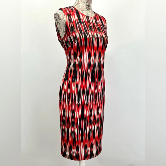 CALVIN KLEIN Red and black abstract print sleeveless sheath dress size 8 - Picture 8 of 14